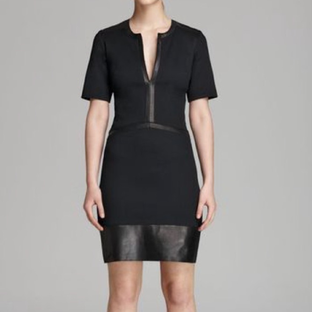 Helmut Lang Black Mini Dress with Leather Trim